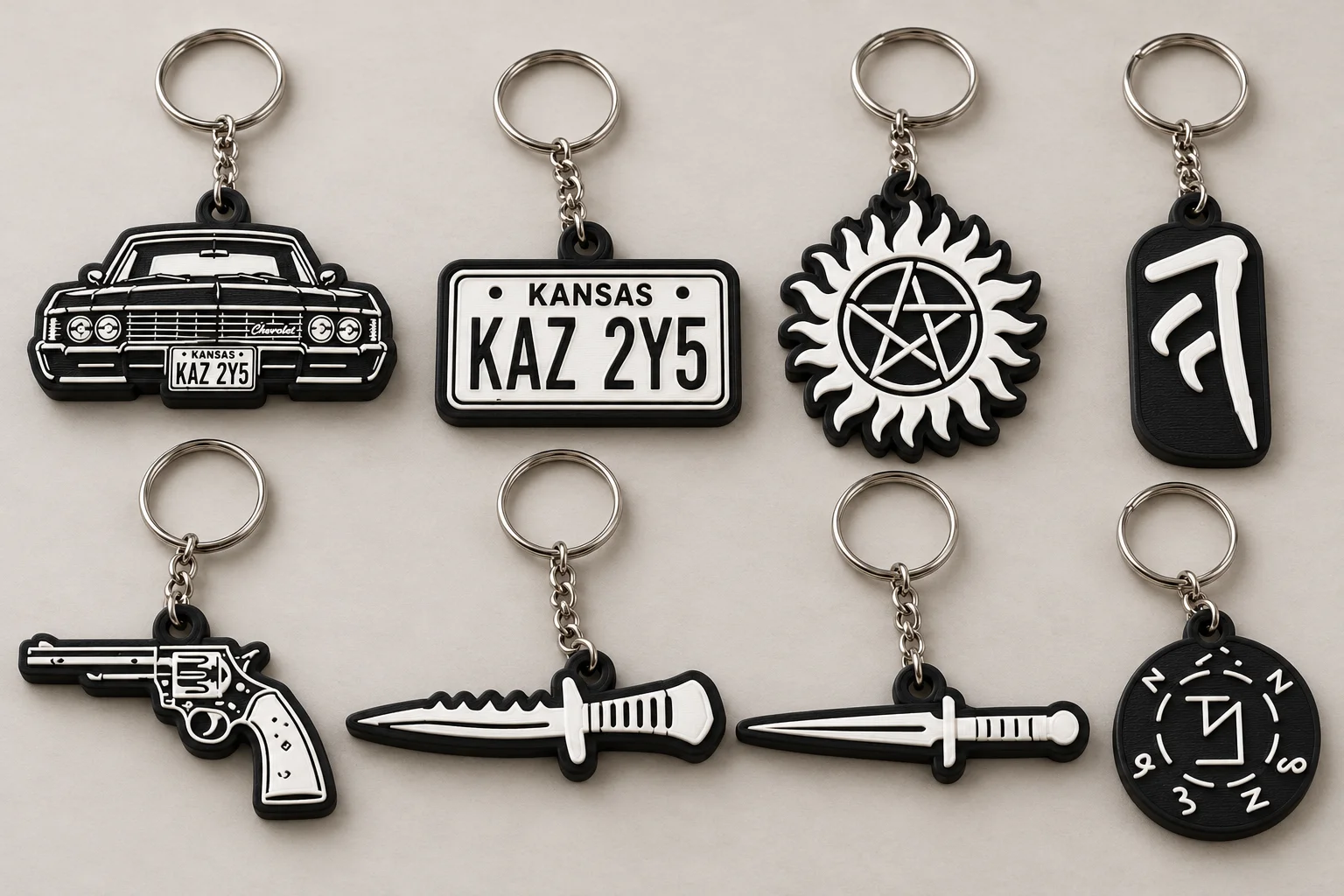 Odaát (Supernatural) 3D nyomtatott kulcstartó szett – 8 db