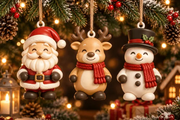 Aranyos karácsonyi figurás díszkészlet részletfotó – egyedi, személyre szabott ajándék