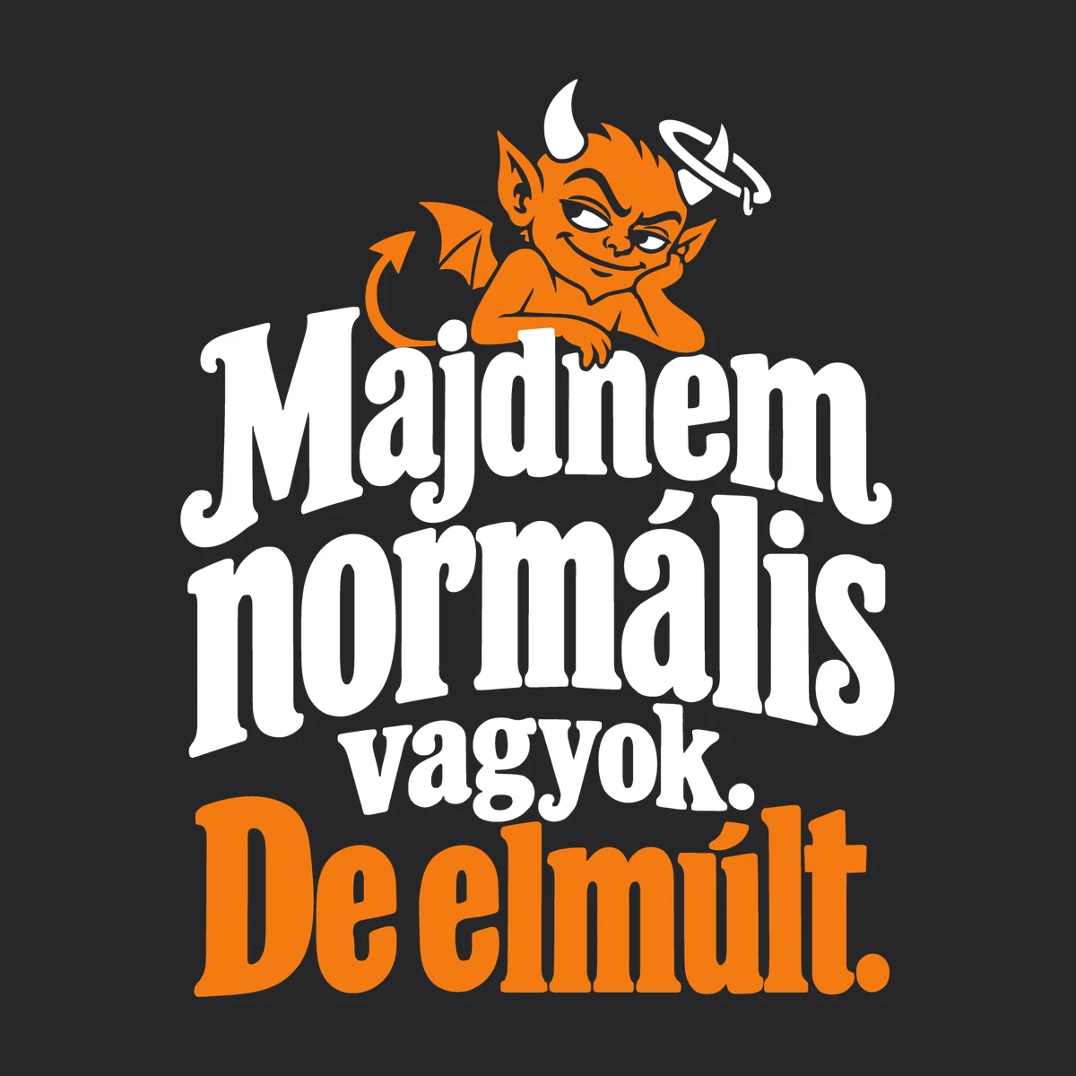 Majdnem normális vagyok – de elmúlt – vicces cipzáros pulóver részletfotó – egyedi, személyre szabott ajándék