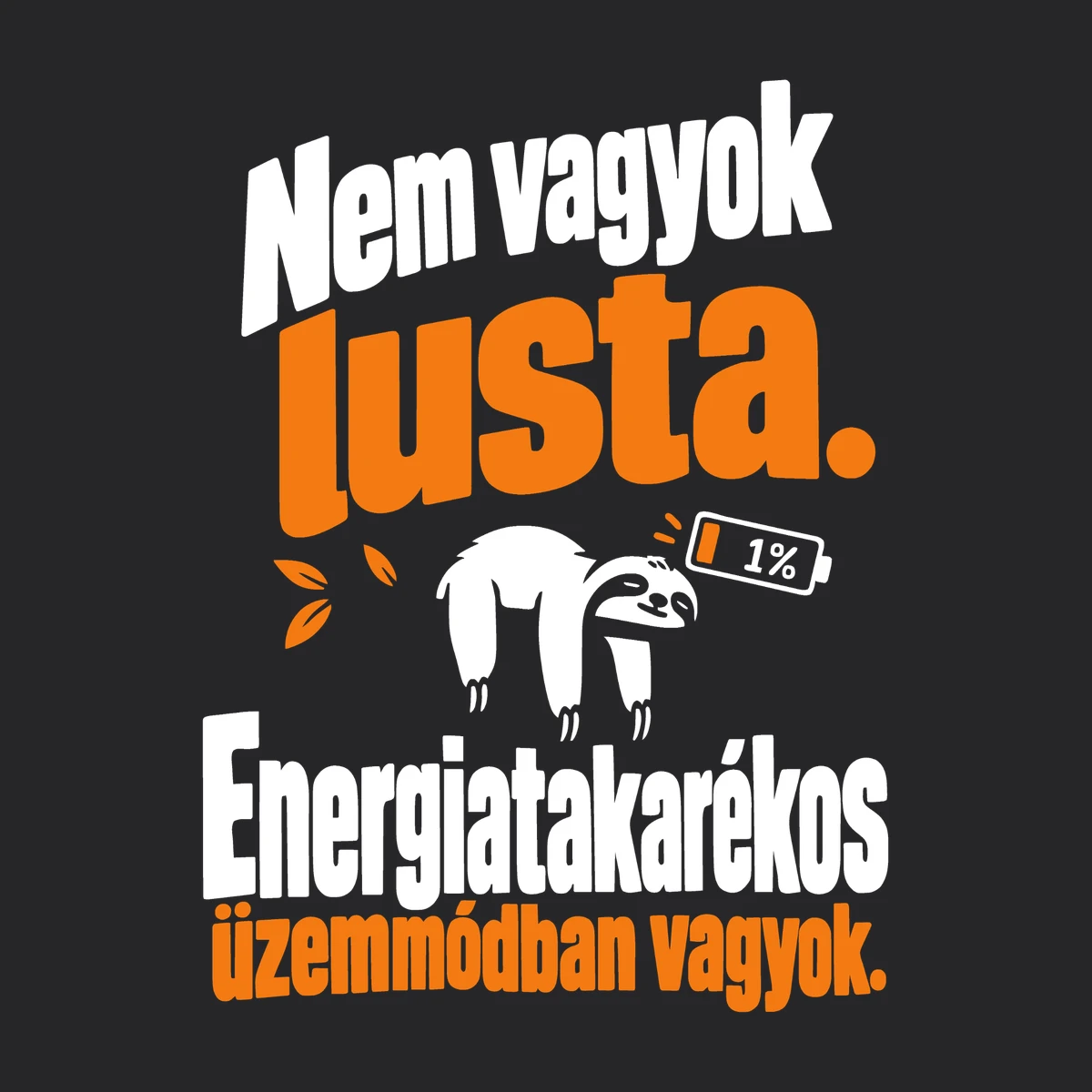 Nem vagyok lusta – energiatakarékos üzemmódban vagyok – vicces cipzáros pulóver részletfotó – egyedi, személyre szabott ajándék