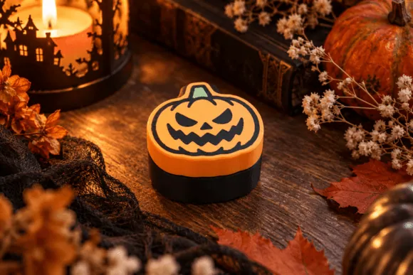 Kattintós halloweeni töklámpás részletfotó – egyedi, személyre szabott ajándék