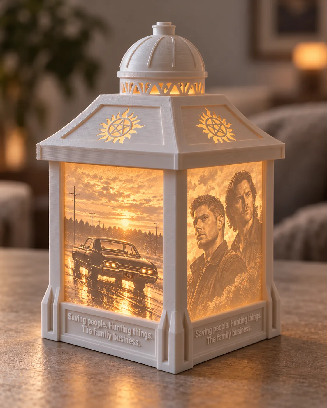 Odaát (Supernatural) 3D nyomtatott fényképes lámpa – 4 saját fotóval részletfotó – egyedi, személyre szabott ajándék