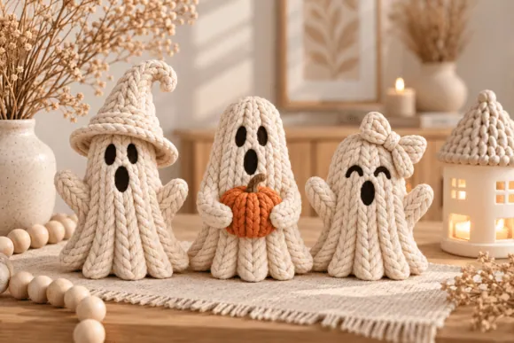 Kötött hatású halloweeni szellem részletfotó – egyedi, személyre szabott ajándék