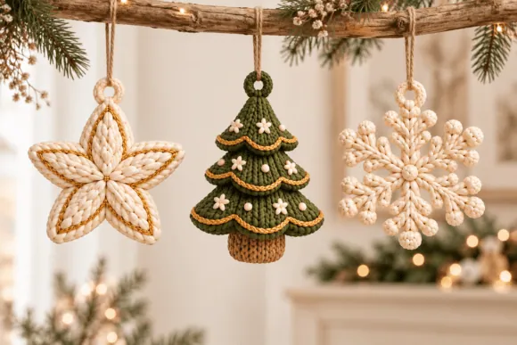 Kötött hatású karácsonyi díszek – 2. minta részletfotó – egyedi, személyre szabott ajándék