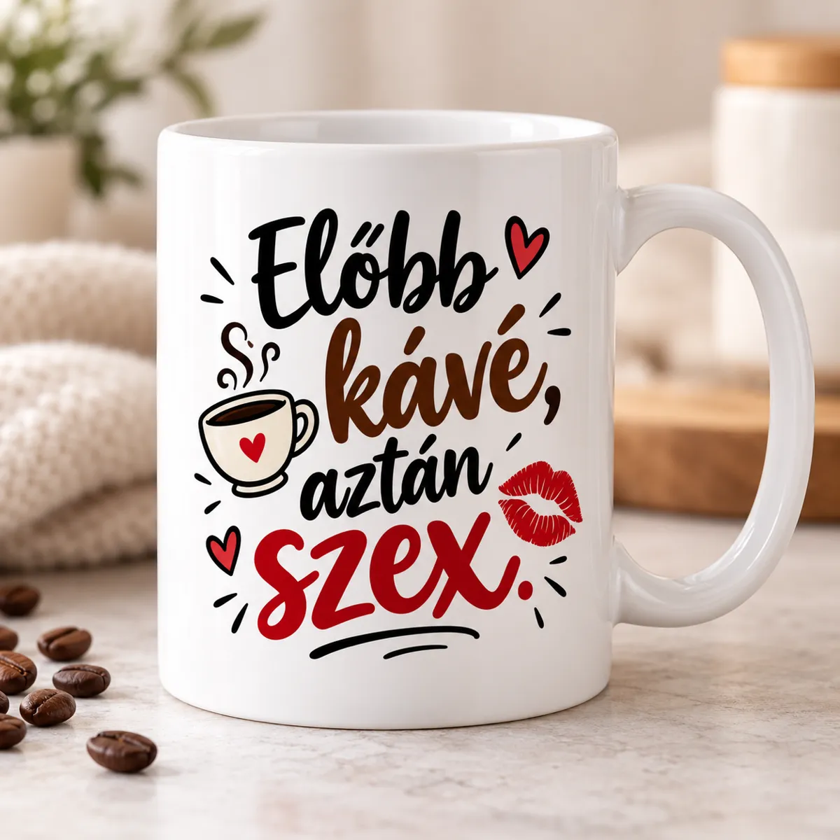 Előbb kávé, aztán szex – vicces bögre