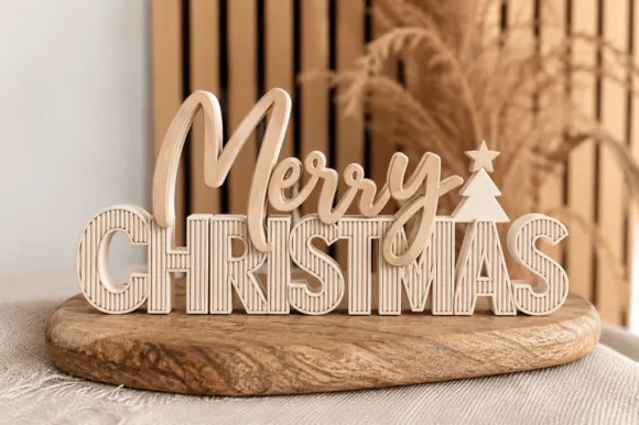 Merry Christmas feliratú karácsonyi tábla – 2. minta részletfotó – egyedi, személyre szabott ajándék
