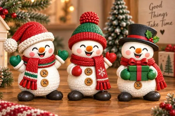 Karácsonyi hóembertrió – 1. minta részletfotó – egyedi, személyre szabott ajándék