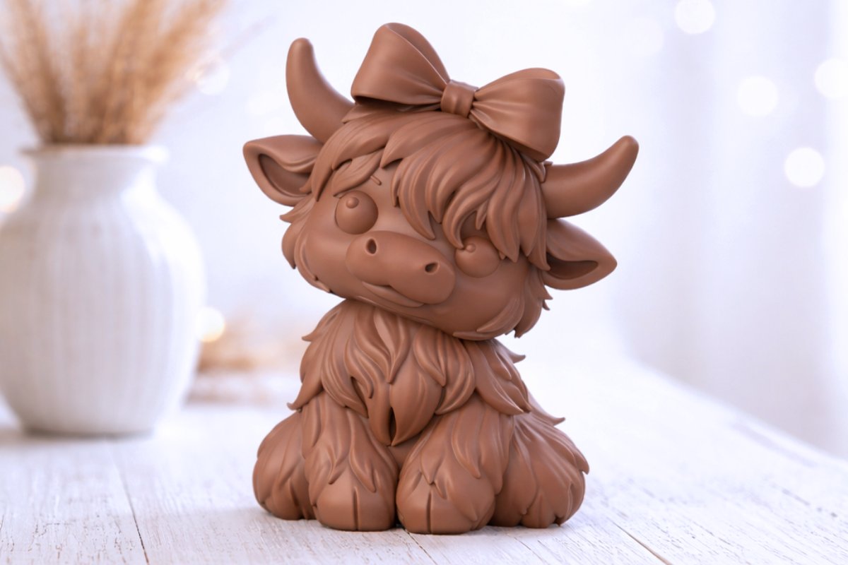 Skót felföldi tehén figura masnival – 3D nyomtatott dekoráció – 3. termékfotó